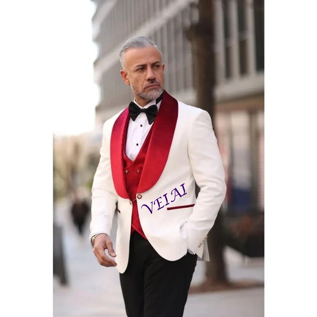 Men Formal Wear Outfits - CustomizedMen Wedding Tuxedos Red Velvet Vest