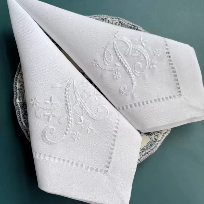 Monogrammed Handkerchief - Letter Napkin Monogram Embroidery White Dinner