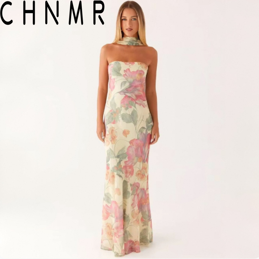 Men'S Formal Wear For Wedding Guest - CHNMR Y2K Floral Print Strapless Maxi