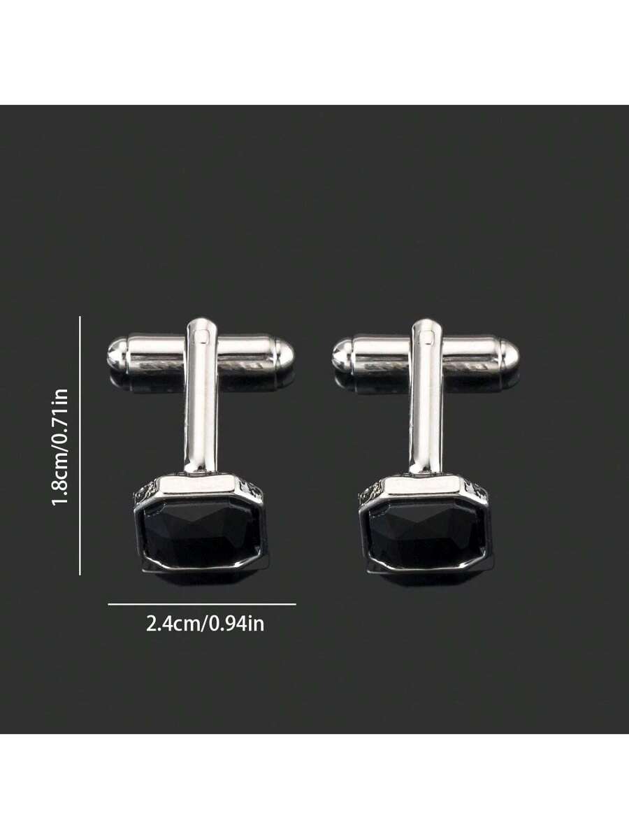Men Formal Wear All Black - Stylish Octagonal Black Glass Cufflinks For