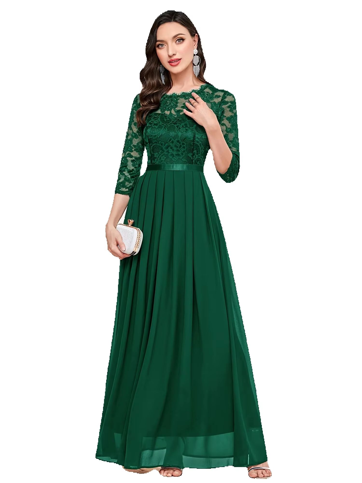 Men'S Formal Wear For Wedding Guest - Elegant 3/4 Sleeve Lace Evening Gown