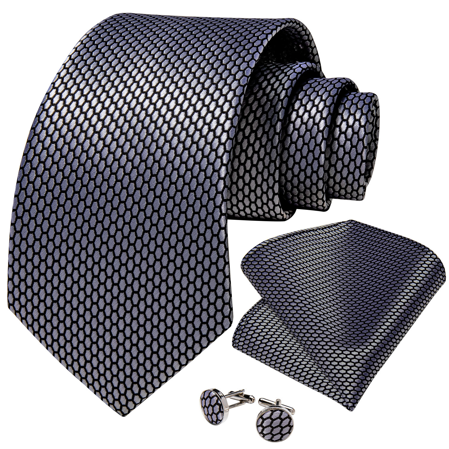 Silver Black Plaid Silk Ties F - Cufflinks Silver Set recensione e prezzo