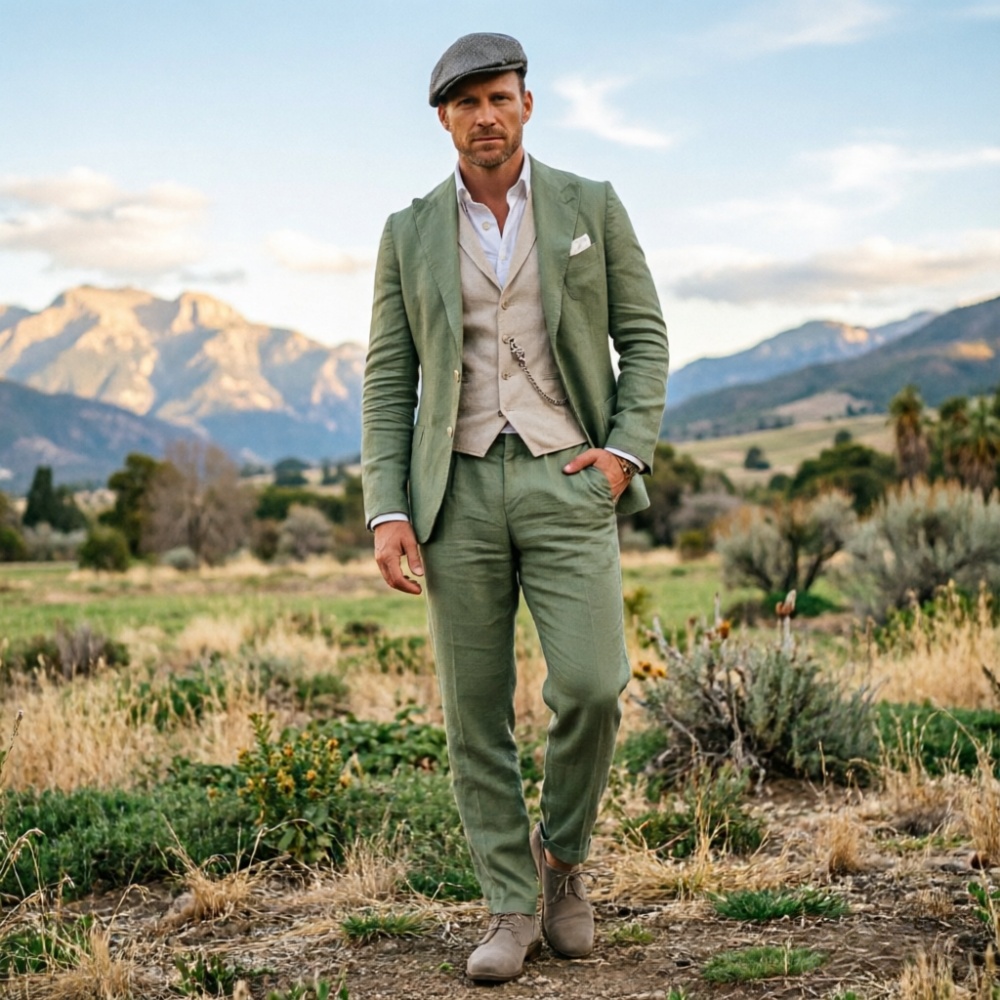 Sage Green Linen Men 3 Piece S - Men Formal Wear Outfits recensione e prezzo