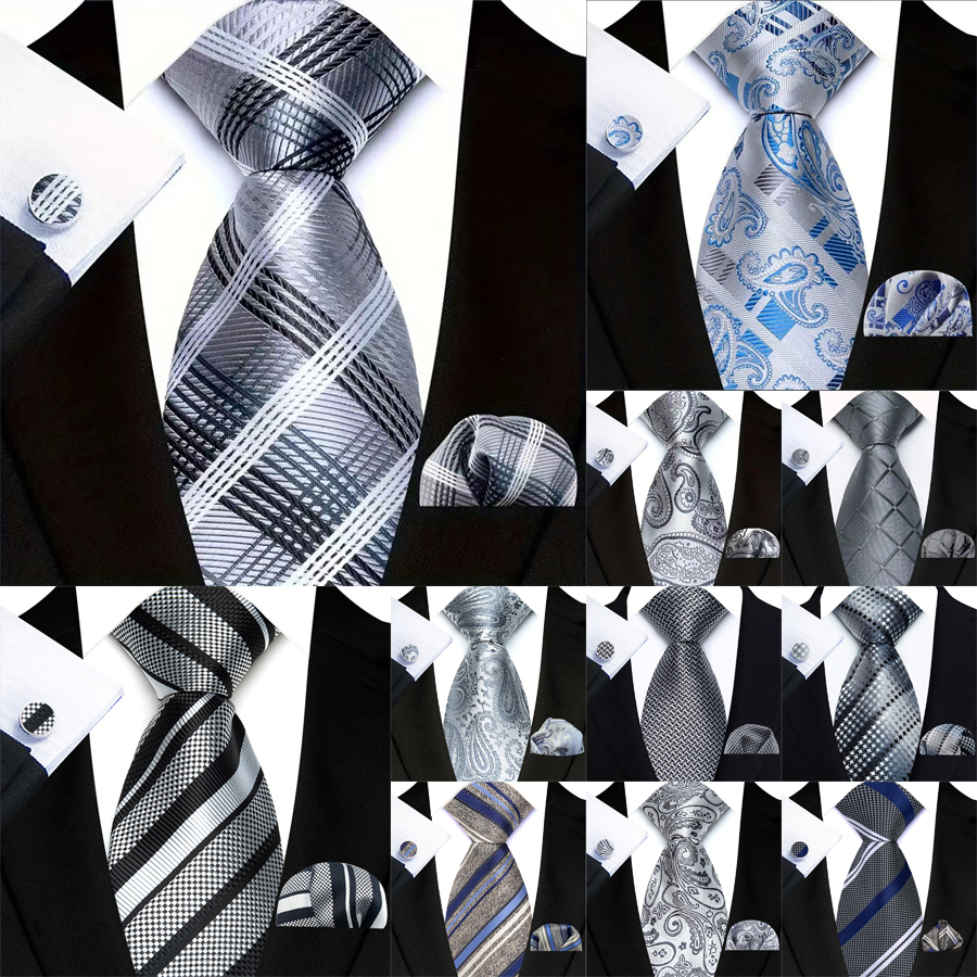 Luxury Silver Gray Men‘’s Tie  - Cufflinks Silver Set recensione e prezzo
