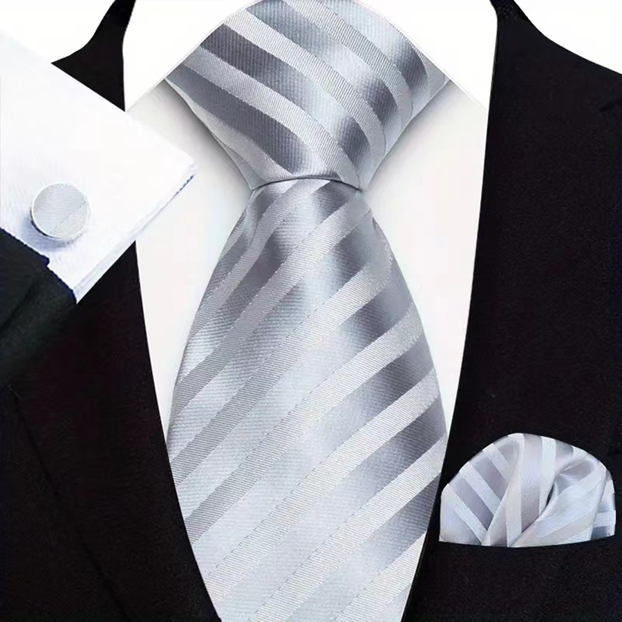 Luxury Silver Gray Men‘’s Tie  - Cufflinks Silver Set recensione e prezzo