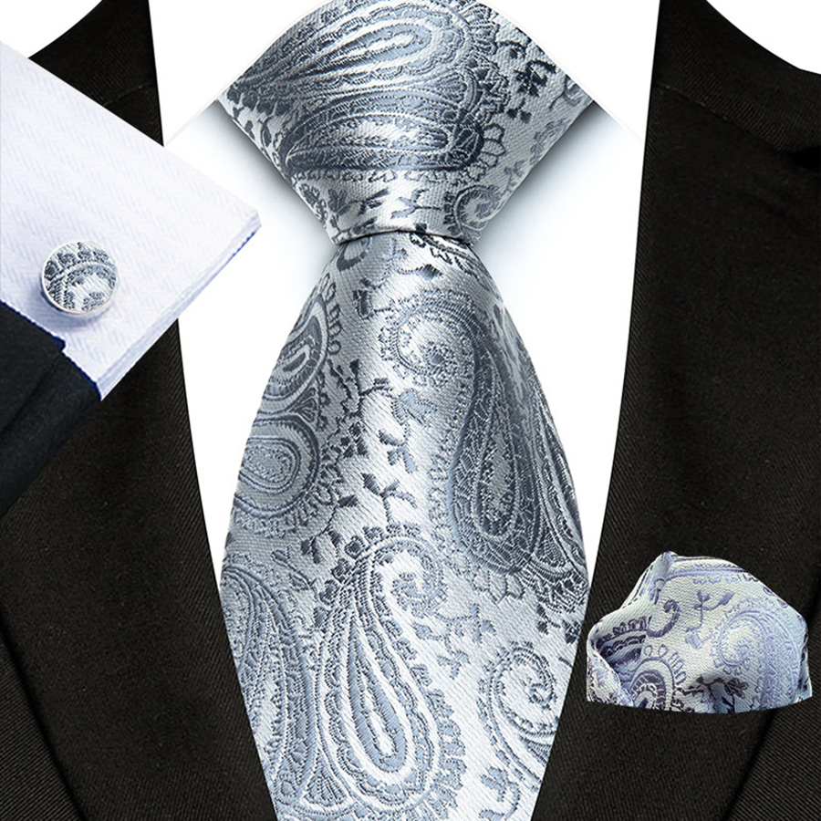 Luxury Silver Gray Men‘’s Tie  - Cufflinks Silver Set recensione e prezzo