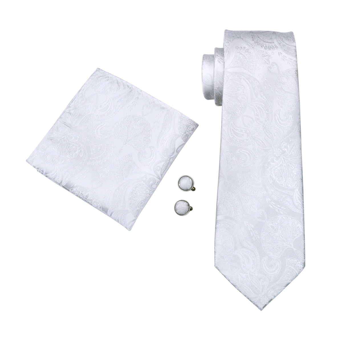 FA-393 Men's Tie White Paisley - Cufflinks Silver Set recensione e prezzo