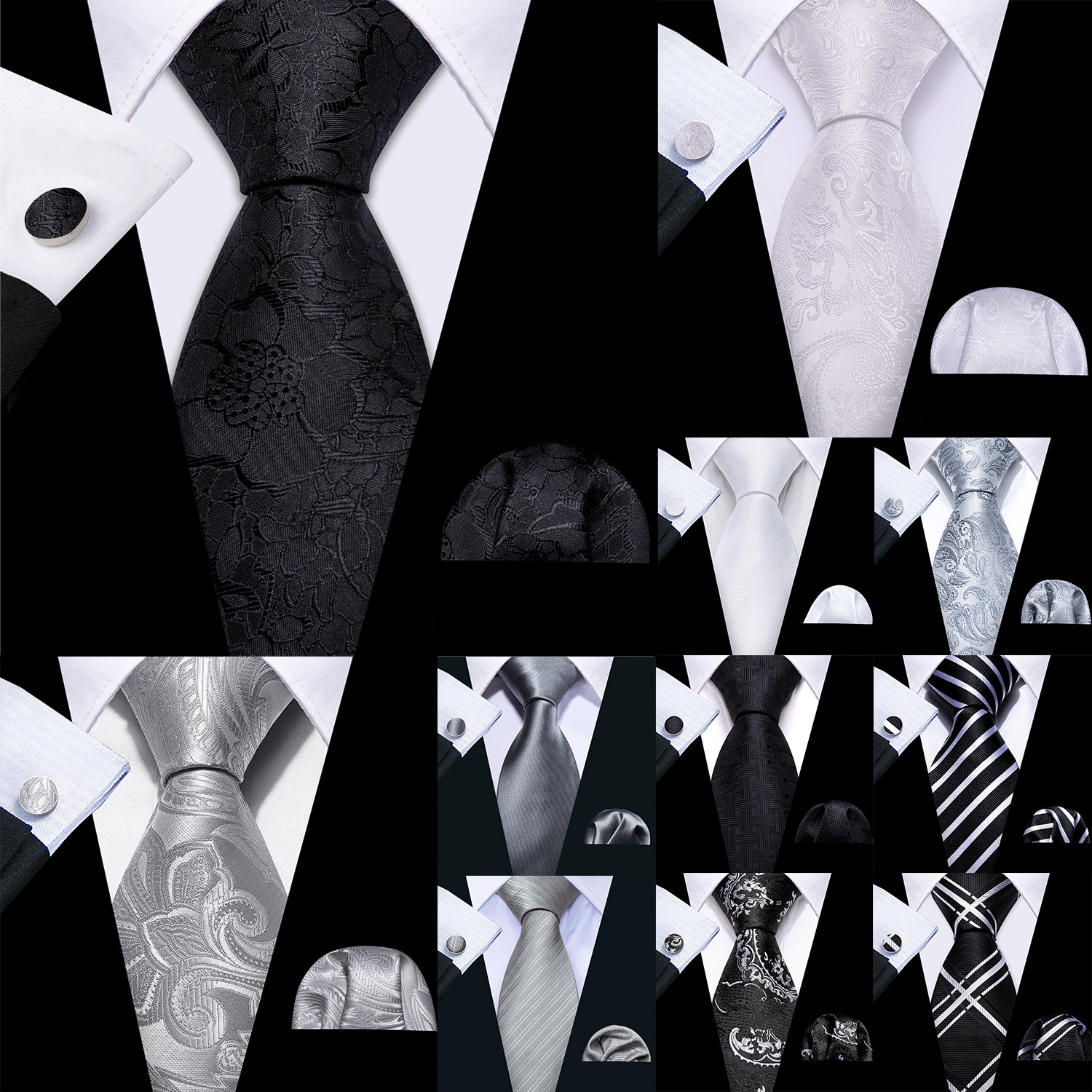 Barry.Wang Black White Gray Si - Cufflinks Silver Set recensione e prezzo