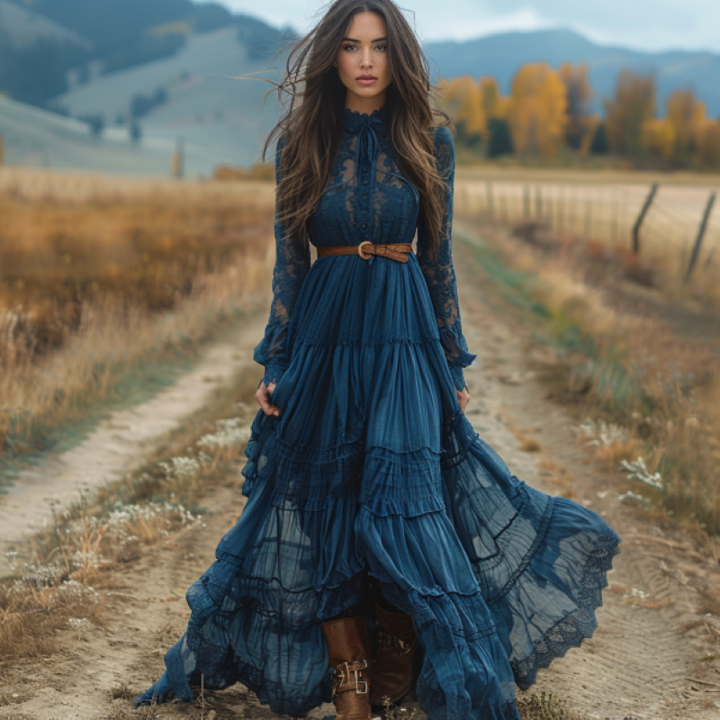 Women Sexy Blue Lace Maxi Dres - Men'S Formal Wear For Wedding Guest recensione e prezzo