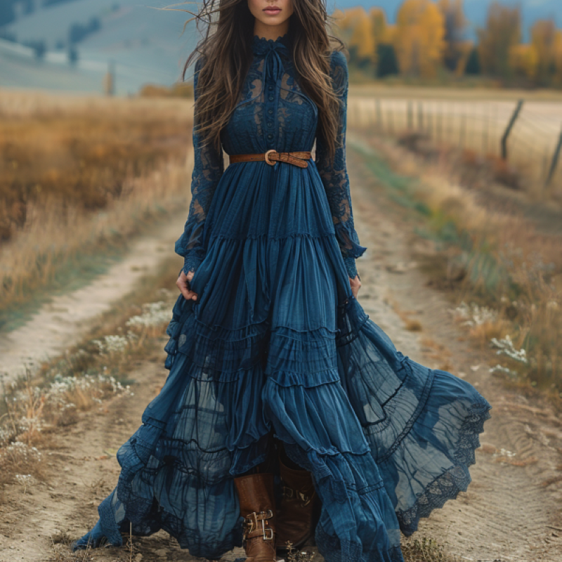 Women Sexy Blue Lace Maxi Dres - Men'S Formal Wear For Wedding Guest recensione e prezzo
